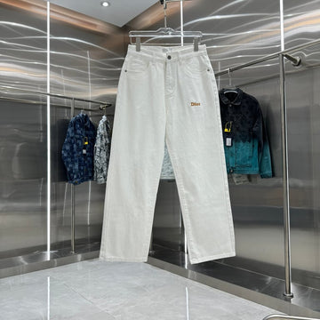 Dior White Logo-Embroidered Straight-Leg Denim Jeans