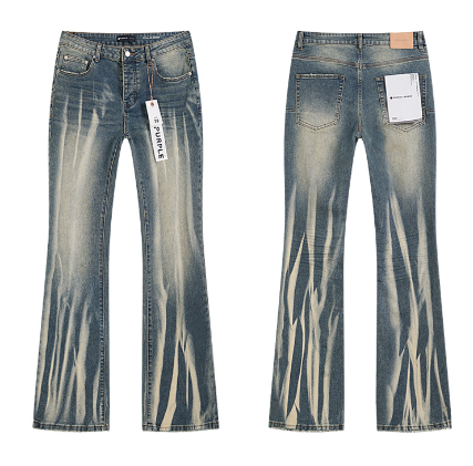 Light Blue Washed Flared Denim Jeans with Vertical Streak Fading