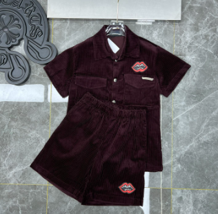 Chrome Hearts Burgundy Corduroy "Lips" Short-Sleeve Set