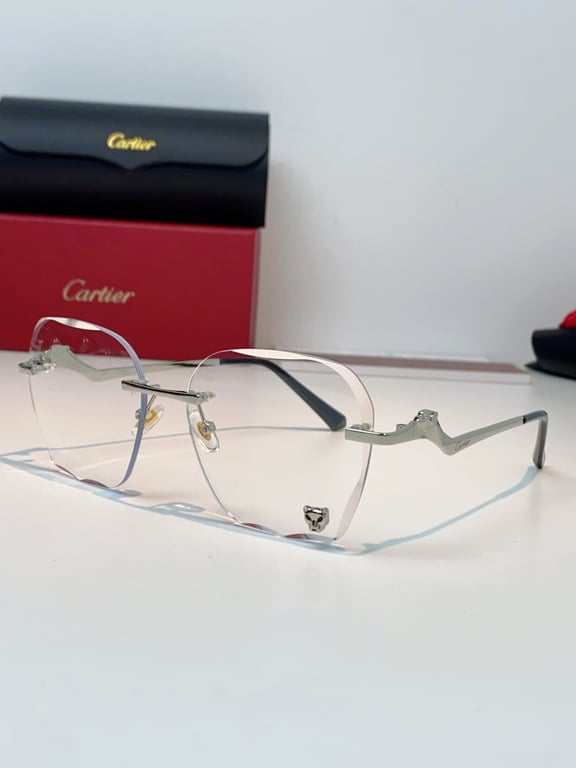 Cartier Rimless Silver Optical Glasses with Panther Head Details