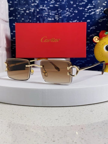 Cartier Gold-Tone Rectangular Sunglasses with Brown Gradient Lenses