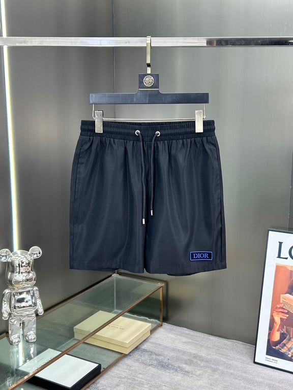 Dior Black Swim Shorts with Blue Dior Logo Patch
