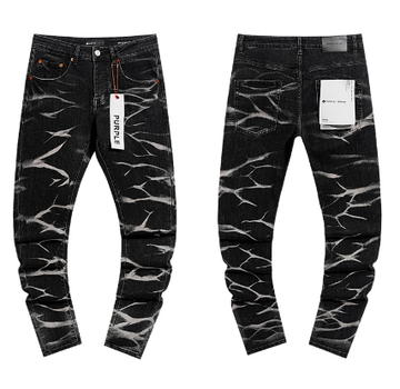 Black Washed Slim Denim Jeans with Crackle Print Pattern