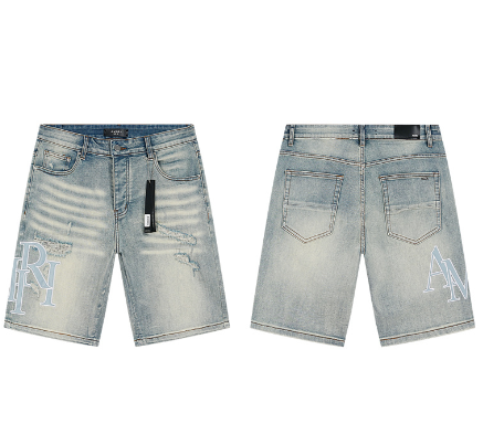 Light Blue Denim Shorts with Light Blue AMIRI Logo