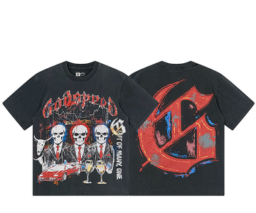 Godspeed American rock street style washed retro short-sleeved T-shirt