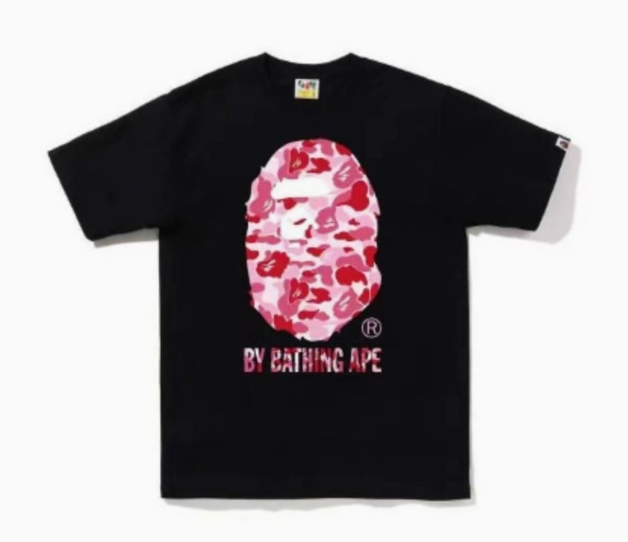 Black BAPE T-Shirt with Pink Camo Ape Head and "BY BATHING APE" Logo