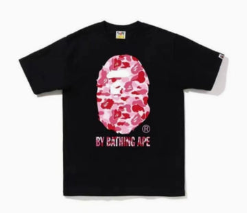 Black BAPE T-Shirt with Pink Camo Ape Head and "BY BATHING APE" Logo