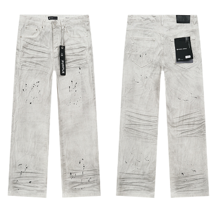 Light Grey Washed Wide-Leg Denim Jeans with Paint Splatter