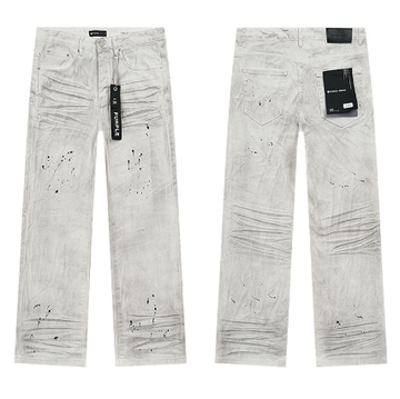 Light Grey Washed Wide-Leg Denim Jeans with Paint Splatter
