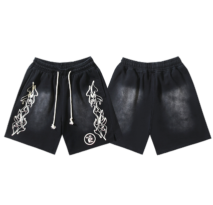 Hellstar Distressed Casual Shorts with Washed and Splattered Ink