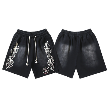 Hellstar Distressed Casual Shorts with Washed and Splattered Ink