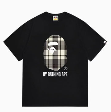 Black BAPE Plaid Pattern Ape Head T-Shirt