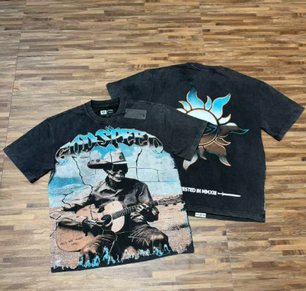 Godspeed American rock street style washed retro short-sleeved T-shirt