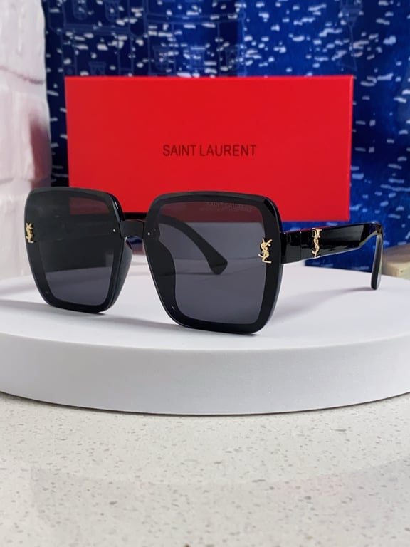 Saint Laurent Black Square Sunglasses with Gold YSL Accents