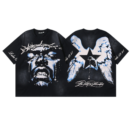 Hellstar Washed Retro Trendy Print Short-Sleeve T-Shirt