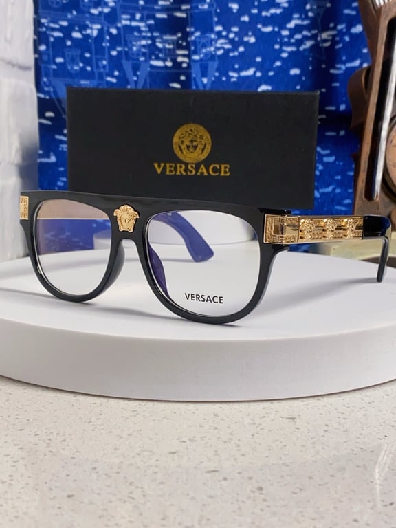 Versace Black Square Optical Glasses with Gold Medusa and Greek Key Temples
