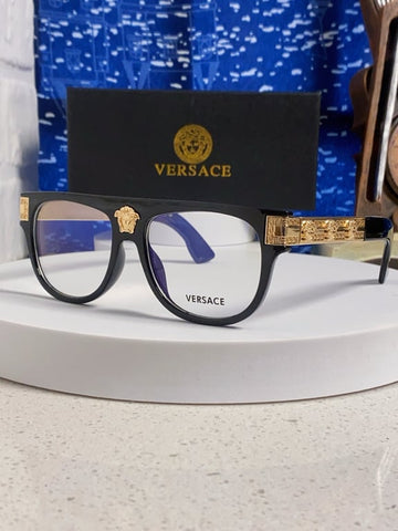 Versace Black Square Optical Glasses with Gold Medusa and Greek Key Temples