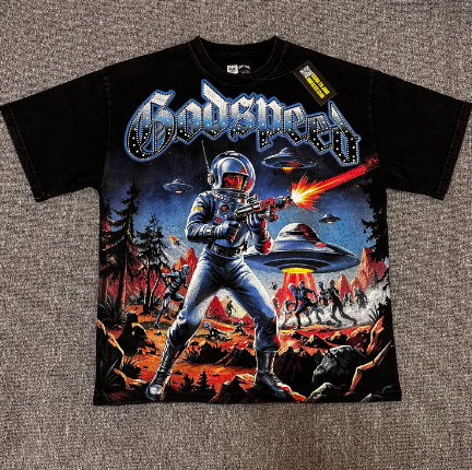 Godspeed American rock street style washed retro short-sleeved T-shirt