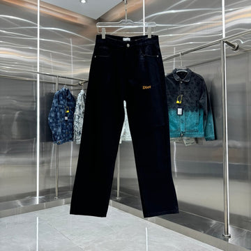 Dior Black Logo-Embroidered Straight-Leg Denim Jeans
