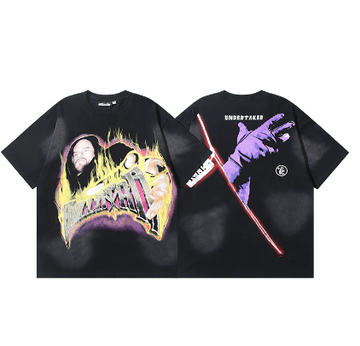Hellstar Washed Retro Trendy Print Short-Sleeve T-Shirt