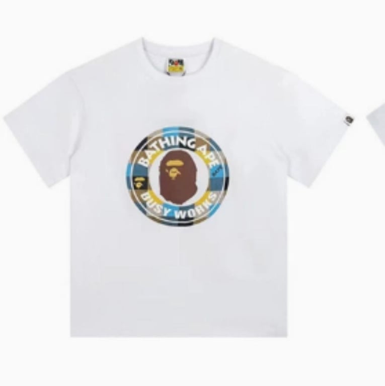 White BAPE "Busy Works" Blue Logo T-Shirt