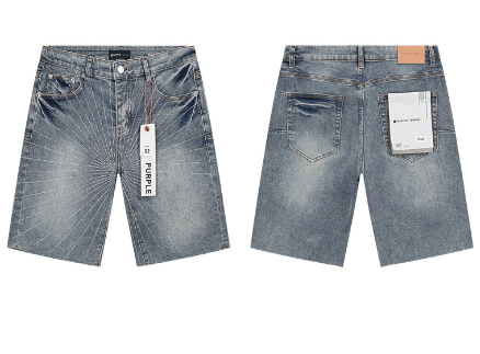 Light Blue Washed Denim Shorts with Sunburst Stitch Pattern