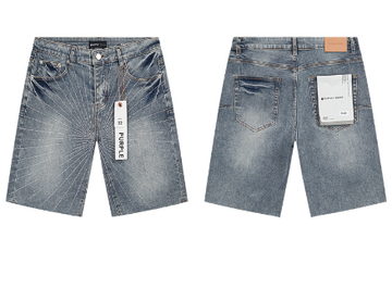 Light Blue Washed Denim Shorts with Sunburst Stitch Pattern