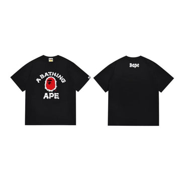 Black BAPE T-Shirt with Red Ape Head Logo and "A BATHING APE" College Print