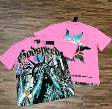 Godspeed American rock street style washed retro short-sleeved T-shirt