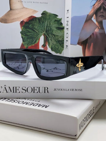 LV Star-Logo Rectangle Sunglasses (Black/Gold)