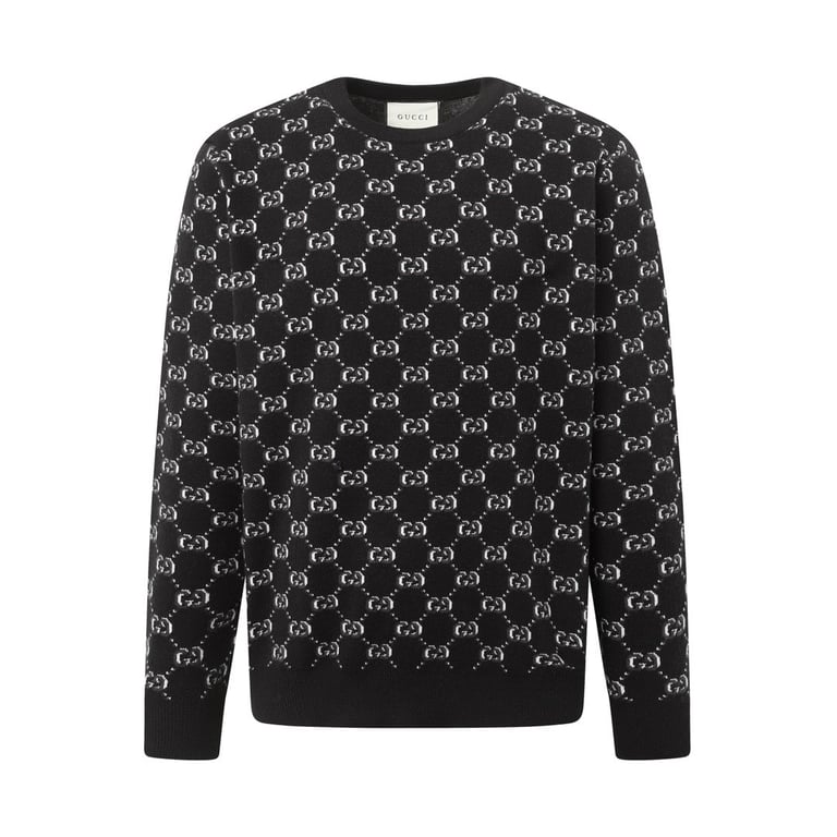 Gucci Men's Black GG Jacquard Crewneck Sweater