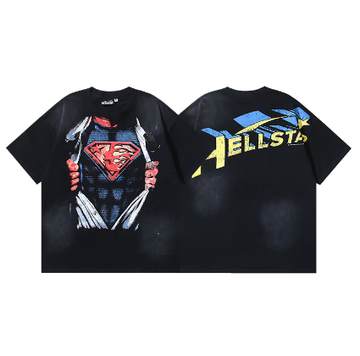 Hellstar Washed Retro Trendy Print Short-Sleeve T-Shirt