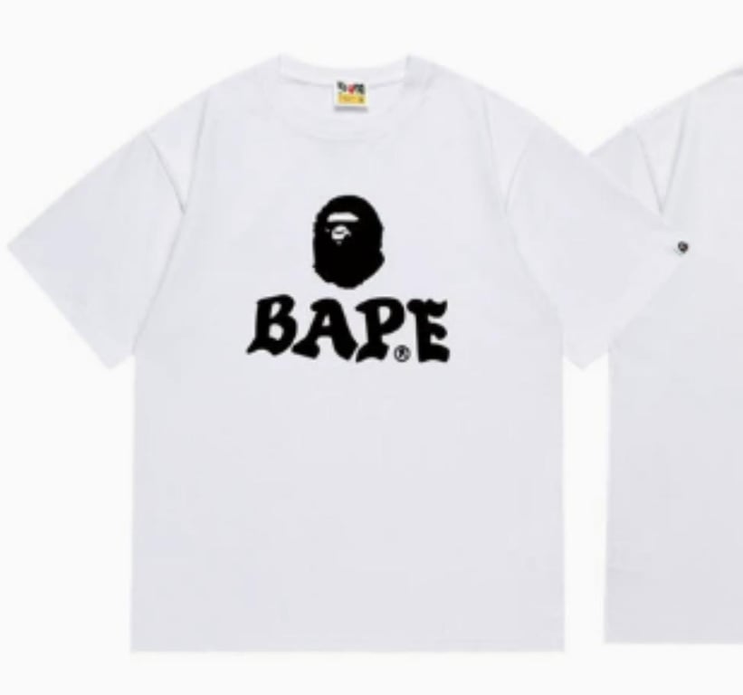 White BAPE T-Shirt with Graffiti Style "BAPE" Logo and Ape Head