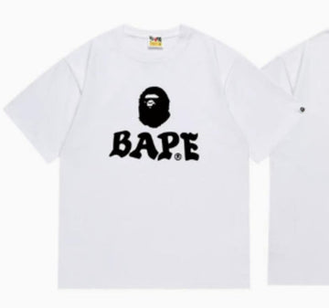White BAPE T-Shirt with Graffiti Style "BAPE" Logo and Ape Head