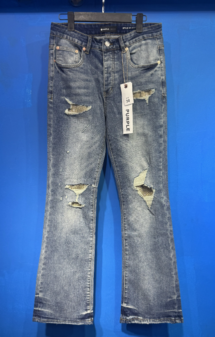 Light Blue Washed Flared Denim Jeans with Rhinestone Mesh Lined Knee Distressing