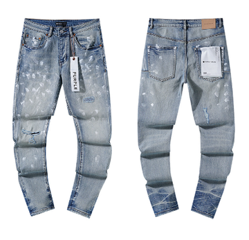 Light Blue Washed Slim Denim Jeans with White Paint Splatter and Distressing