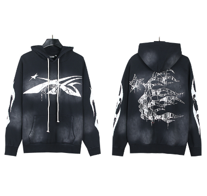 Hellstar Distressed Terry Cloth High Street Retro Hooded Sweatshirt