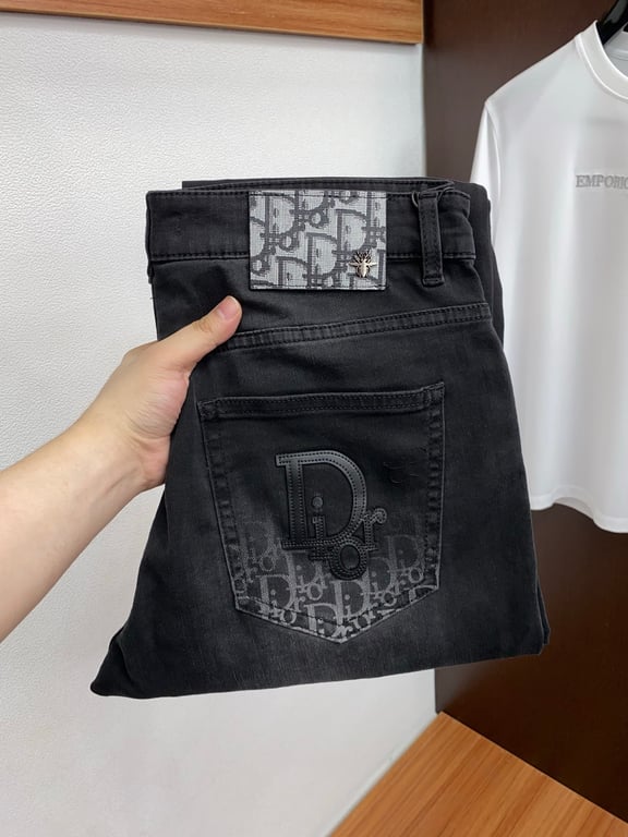 Dior Black Washed Denim Jeans with D Logo and Bee Detail