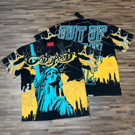 Godspeed American rock street style washed retro short-sleeved T-shirt