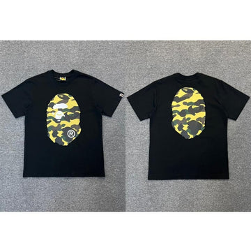 Black BAPE T-Shirt with Yellow Camo Ape Head (Front & Back)