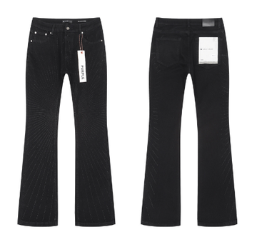 Black Flared Denim Jeans with Sunburst Rhinestone Pattern