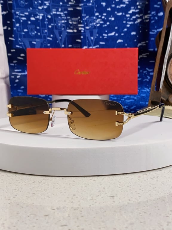 Cartier Gold-Tone Rimless Sunglasses with Brown Gradient Lenses