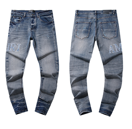 Light Blue Washed Denim Jeans with Blue Crystal AMIRI Logo