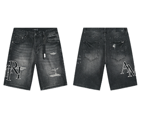 Black Washed Denim Shorts with White AMIRI Logo