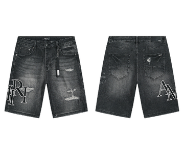Black Washed Denim Shorts with White AMIRI Logo