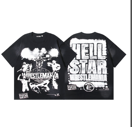 Hellstar Washed Retro Trendy Print Short-Sleeve T-Shirt