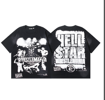 Hellstar Washed Retro Trendy Print Short-Sleeve T-Shirt