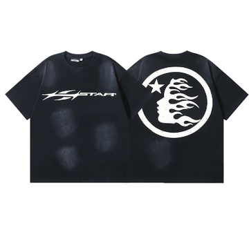 Hellstar Washed Retro Trendy Print Short-Sleeve T-Shirt