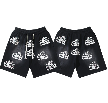 Hellstar Distressed Casual Shorts with Washed and Splattered Ink