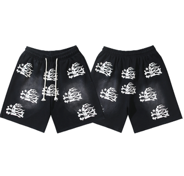 Hellstar Distressed Casual Shorts with Washed and Splattered Ink